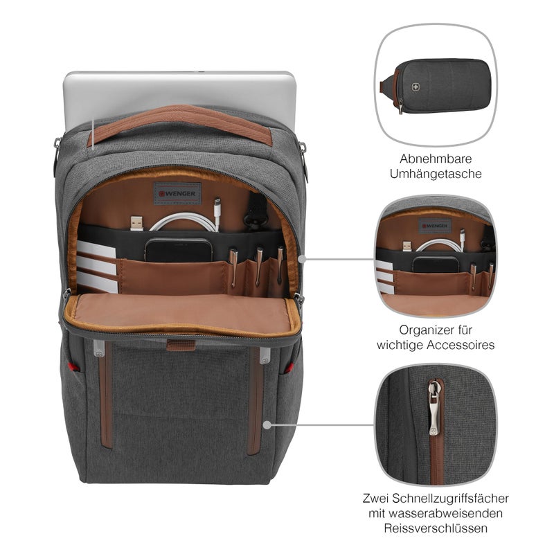 Wenger City Upgrade Laptop Backpack with Cross Body Day Bag 40.64 cm 16 Inches Grey - Image 2